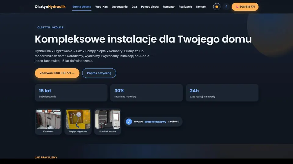 Zrzut ekranu strony głównej Hydraulik Olsztyn